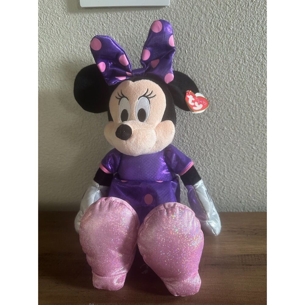NWT Disney Ty Sparkle Minnie Mouse Plush with Tag in Purple & Pink